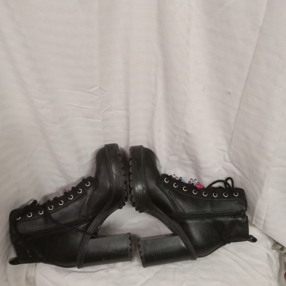 GBG LOS ANGELES Boots Black ,Faux Leather Zipper, 4" Chunky Heels Sz 8.5 - Picture 5 of 12